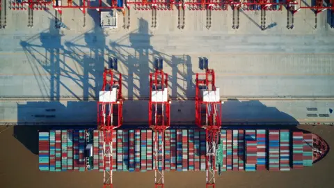 AFP Aerial photo of a container ship