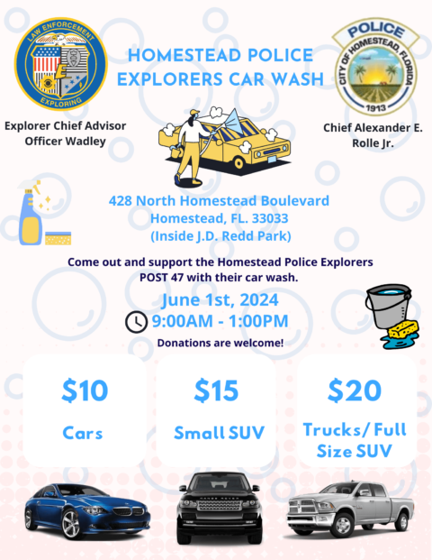 News Flash • Homestead Police Explorers Host Car Wash Fundra
