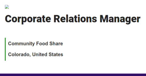 Corporate Relations Manager job with Community Food Share